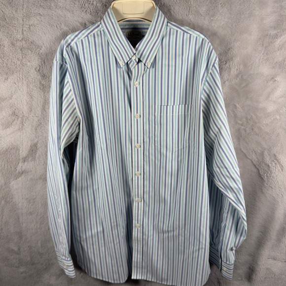 LLBean Other - LLBean Mens M Striped Button Down Shirt Wrinkle Resistant Traditional Fit Blue
